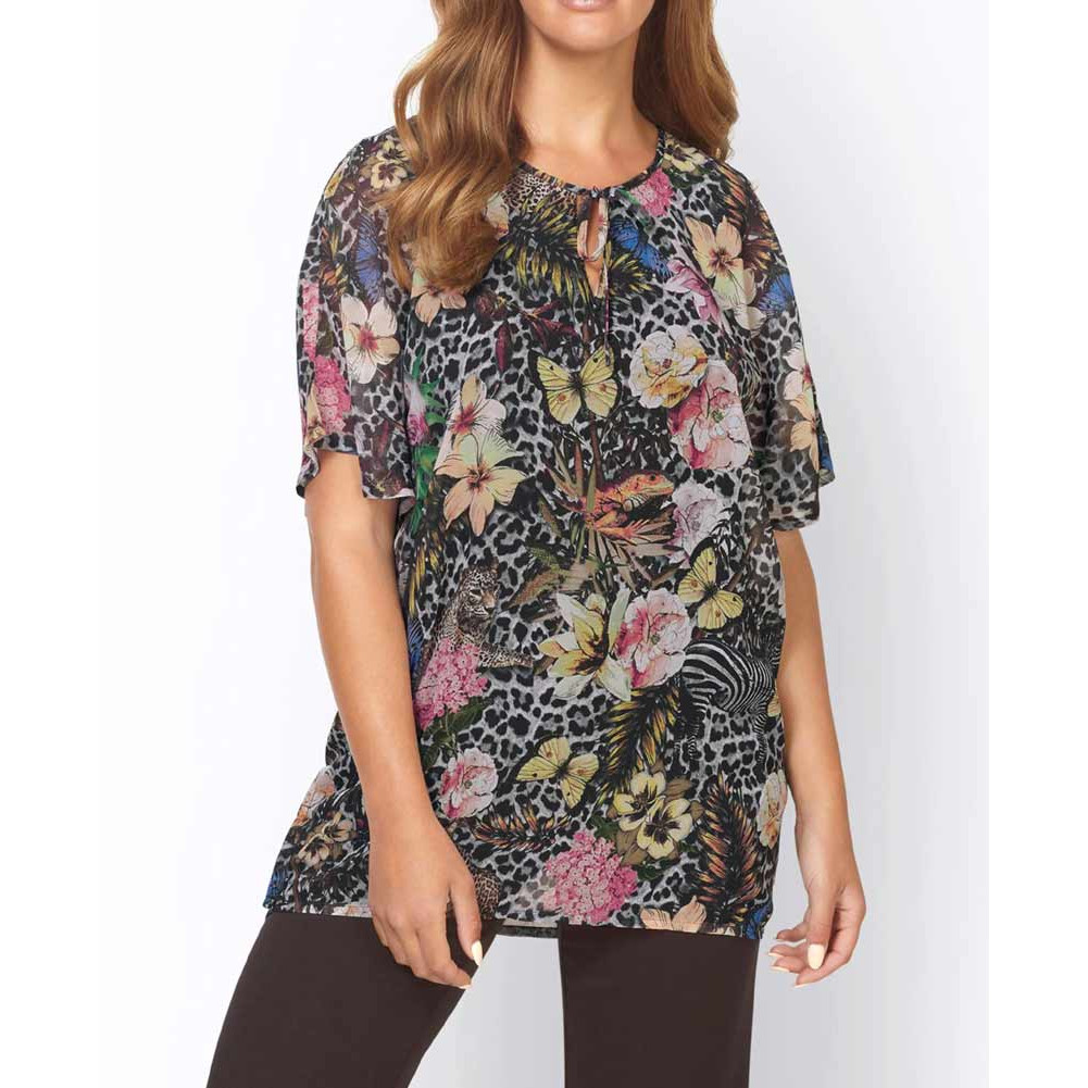 Designer-Chiffontunika schwarz-bunt