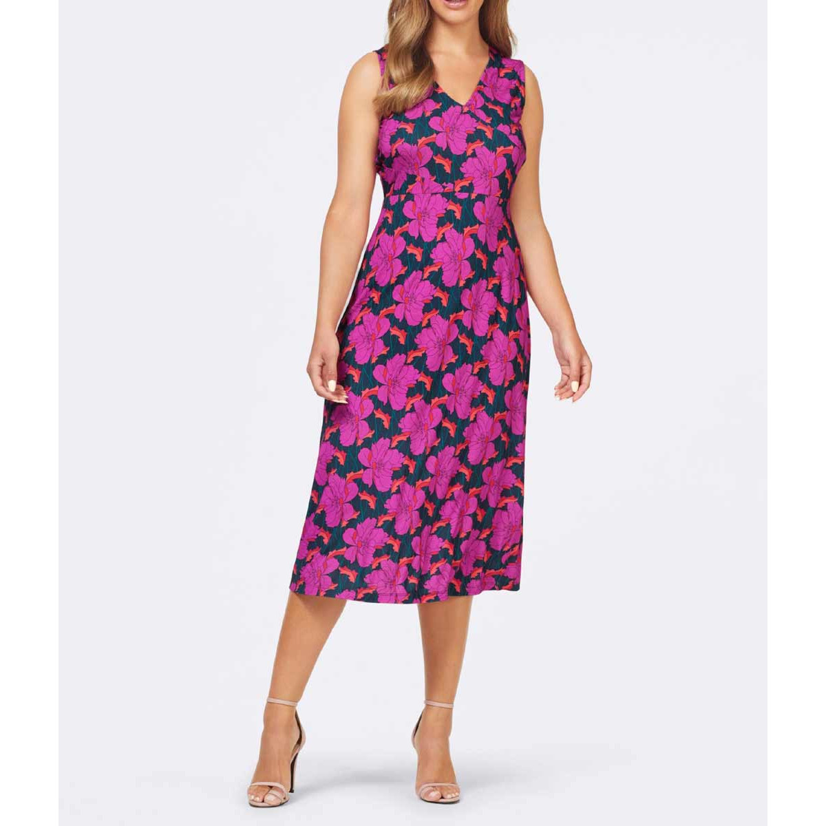 Designer-Jerseykleid dunkelblau-fuchsia