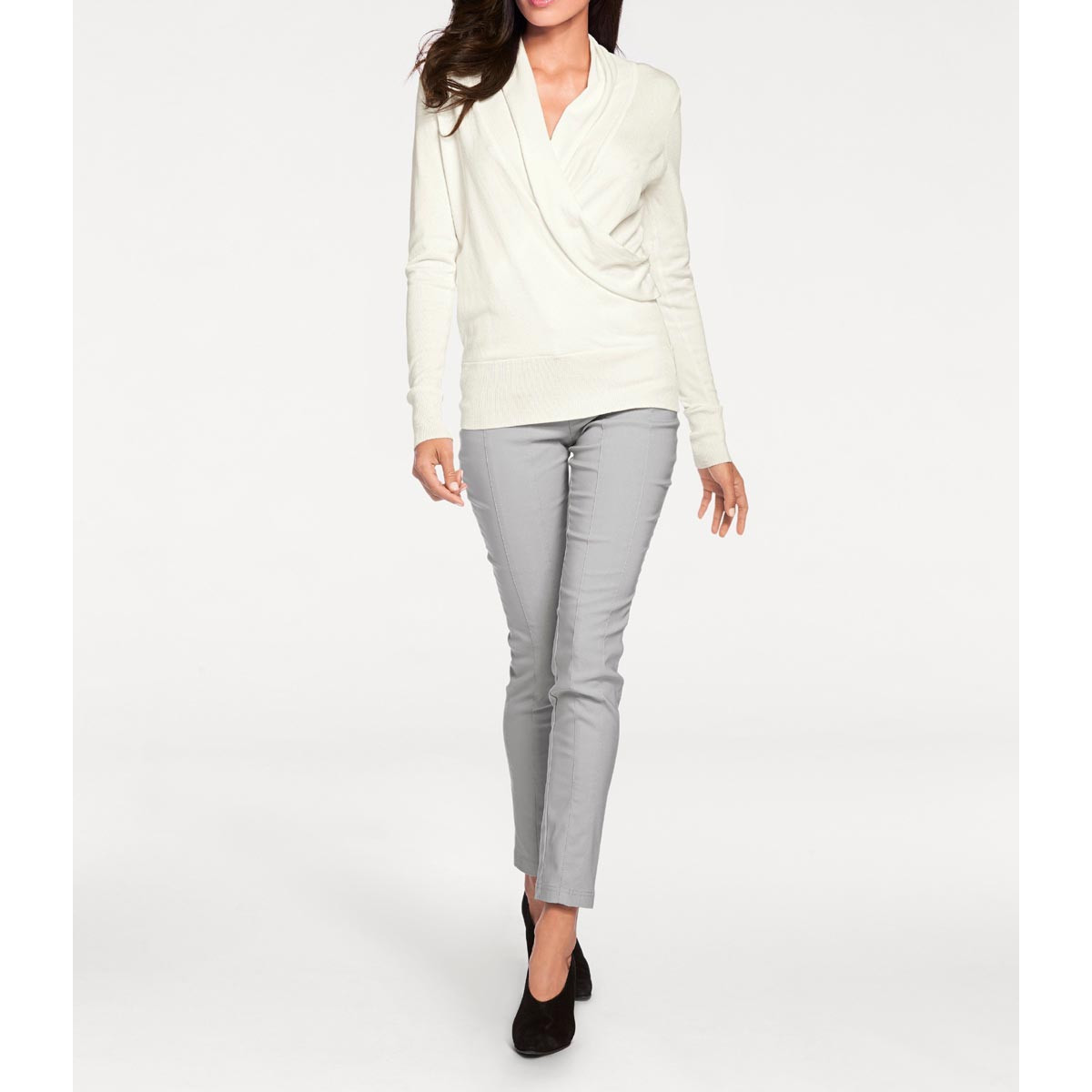 Designer-Wickelpullover m. Spitze creme