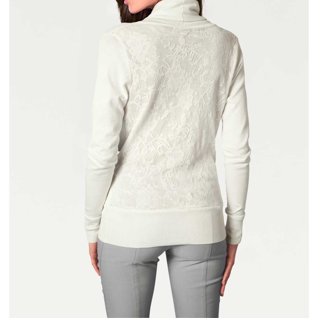Designer-Wickelpullover m. Spitze creme