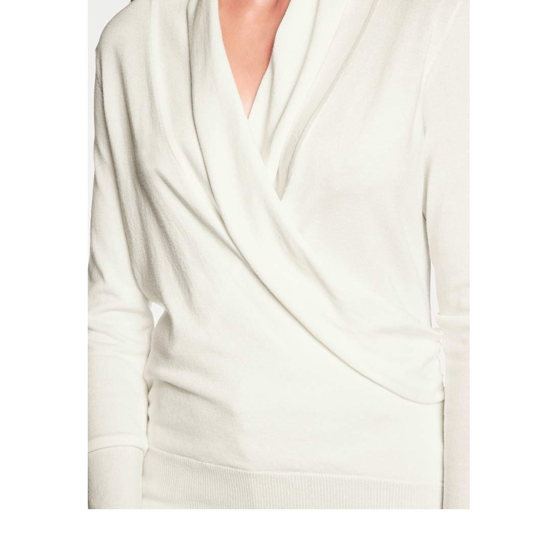Designer-Wickelpullover m. Spitze creme