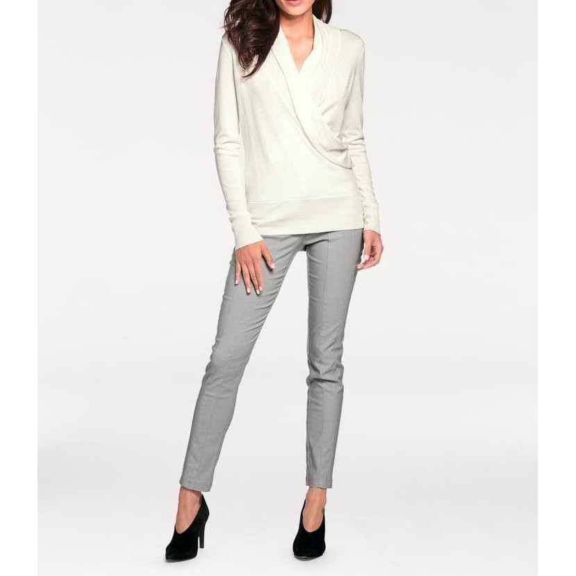 Designer-Wickelpullover m. Spitze creme
