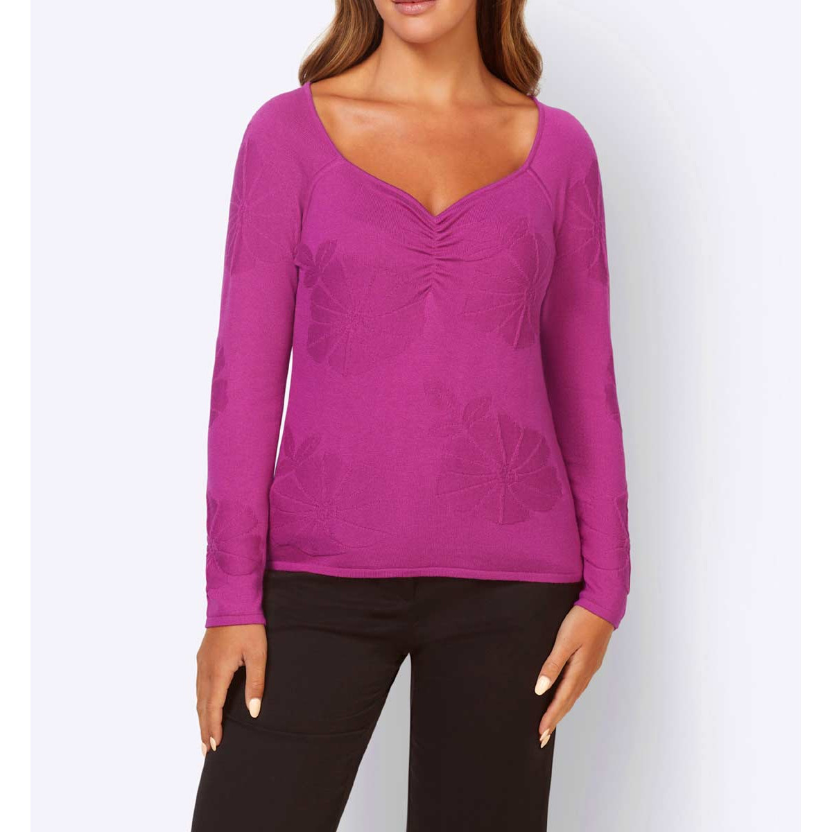 Designer-Pullover m. Seide fuchsia