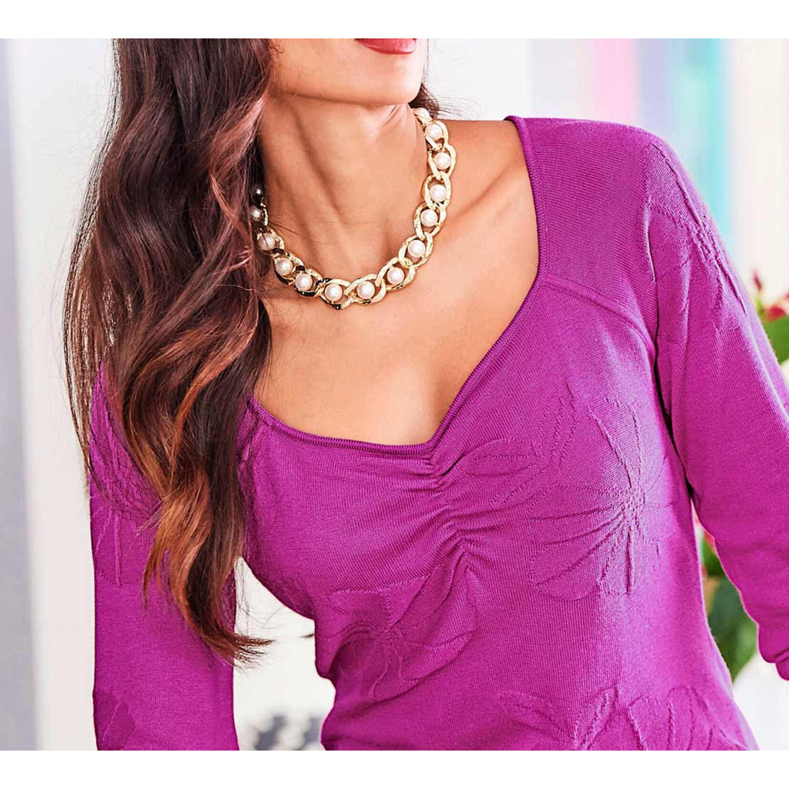 Designer-Pullover m. Seide fuchsia