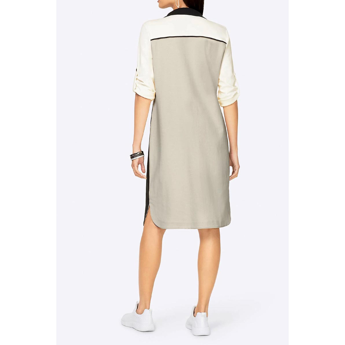 Jerseykleid m. Krempelärmeln schwarz-sand