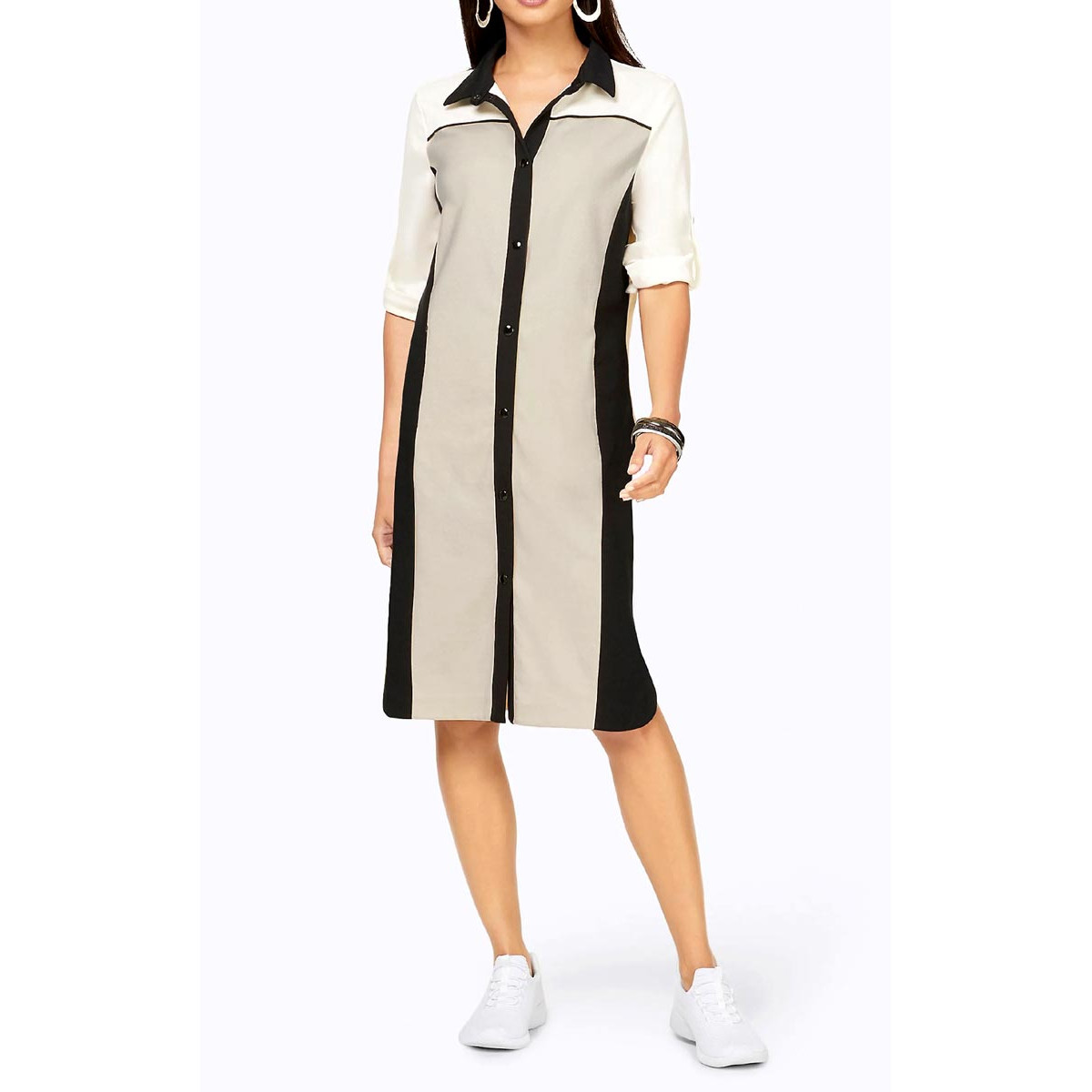 Jerseykleid m. Krempelärmeln schwarz-sand