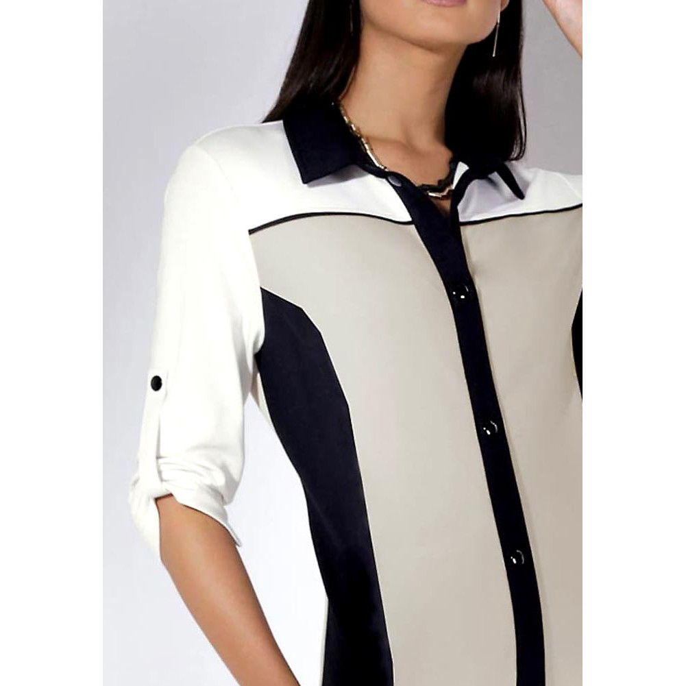 Jerseykleid m. Krempelärmeln schwarz-sand