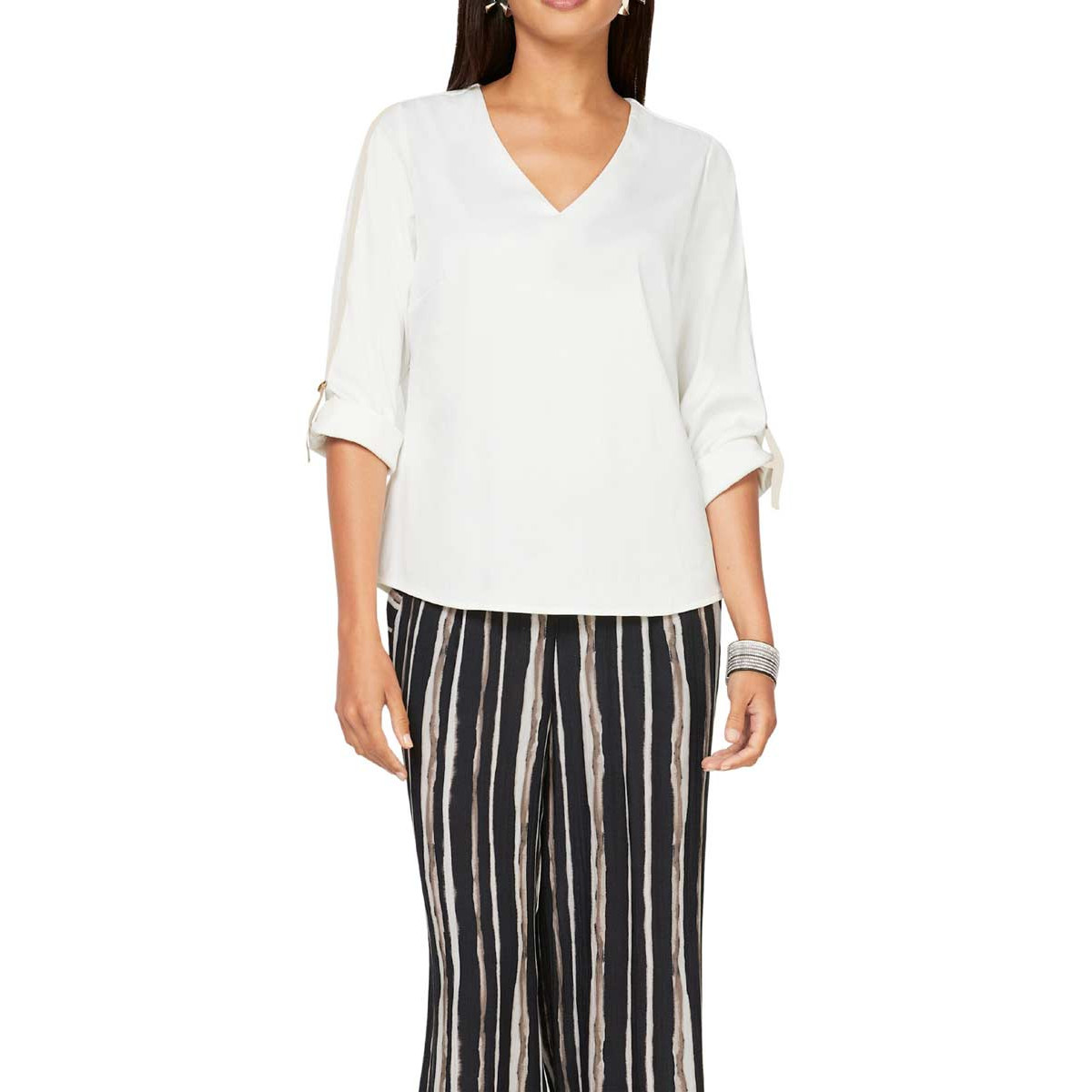 Stretch-Bluse m. Ripsband weiß