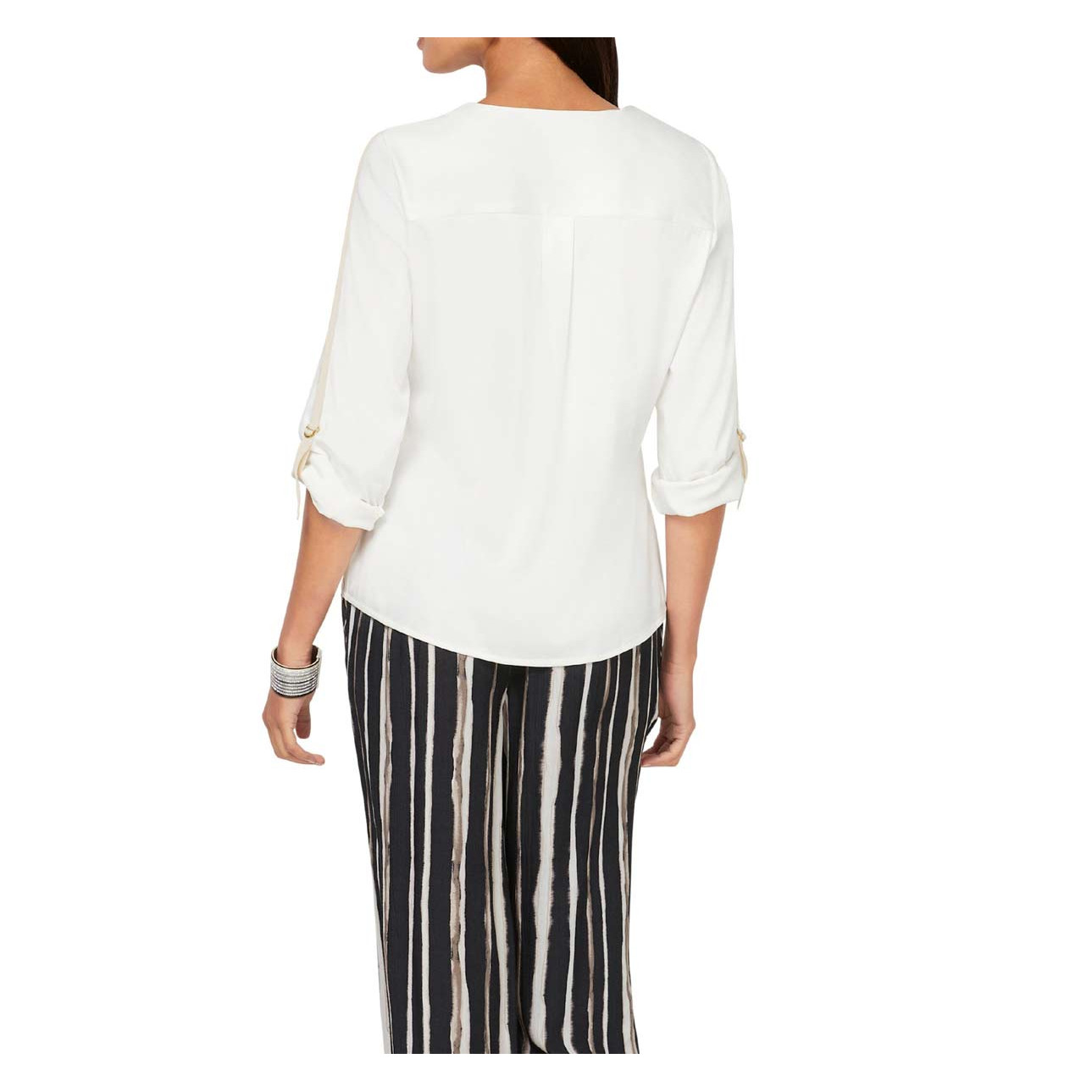 Stretch-Bluse m. Ripsband weiß