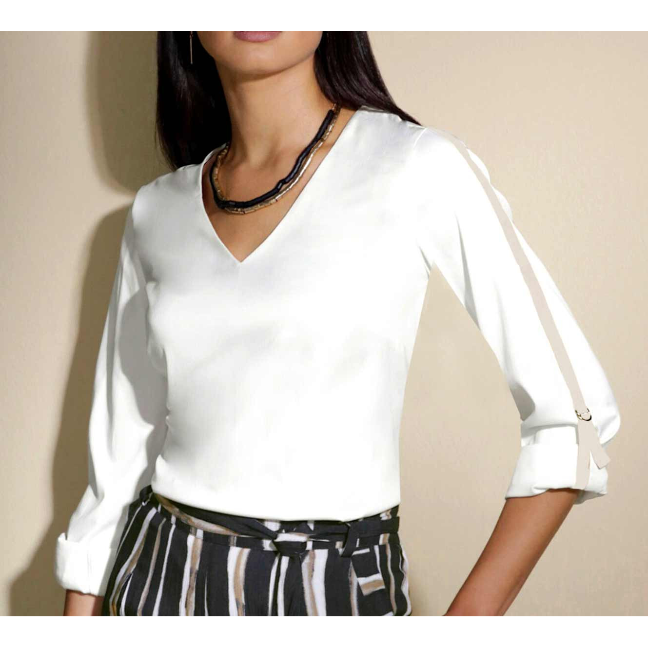 Stretch-Bluse m. Ripsband weiß
