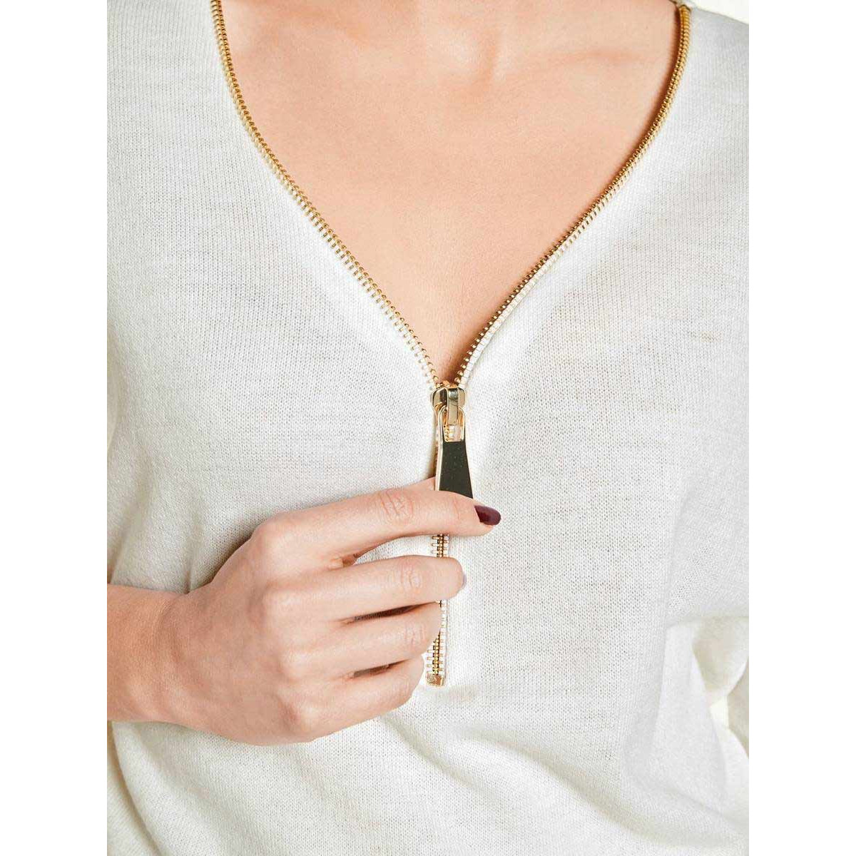 Designer-Reißverschlußpullover wollweiß