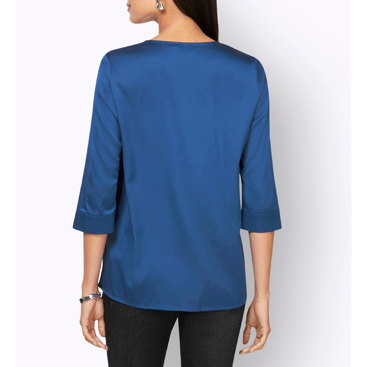 Satinbluse m. Zierring royalblau