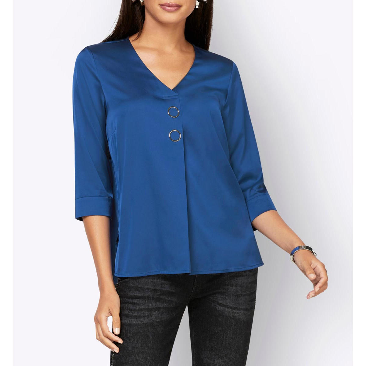 Satinbluse m. Zierring royalblau