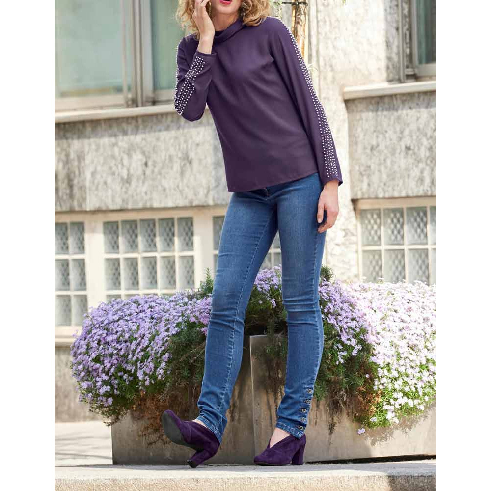 Designer-Bluse m. Perlen lila