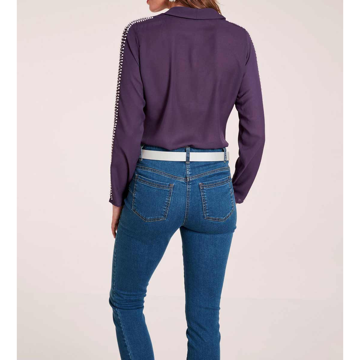 Designer-Bluse m. Perlen lila