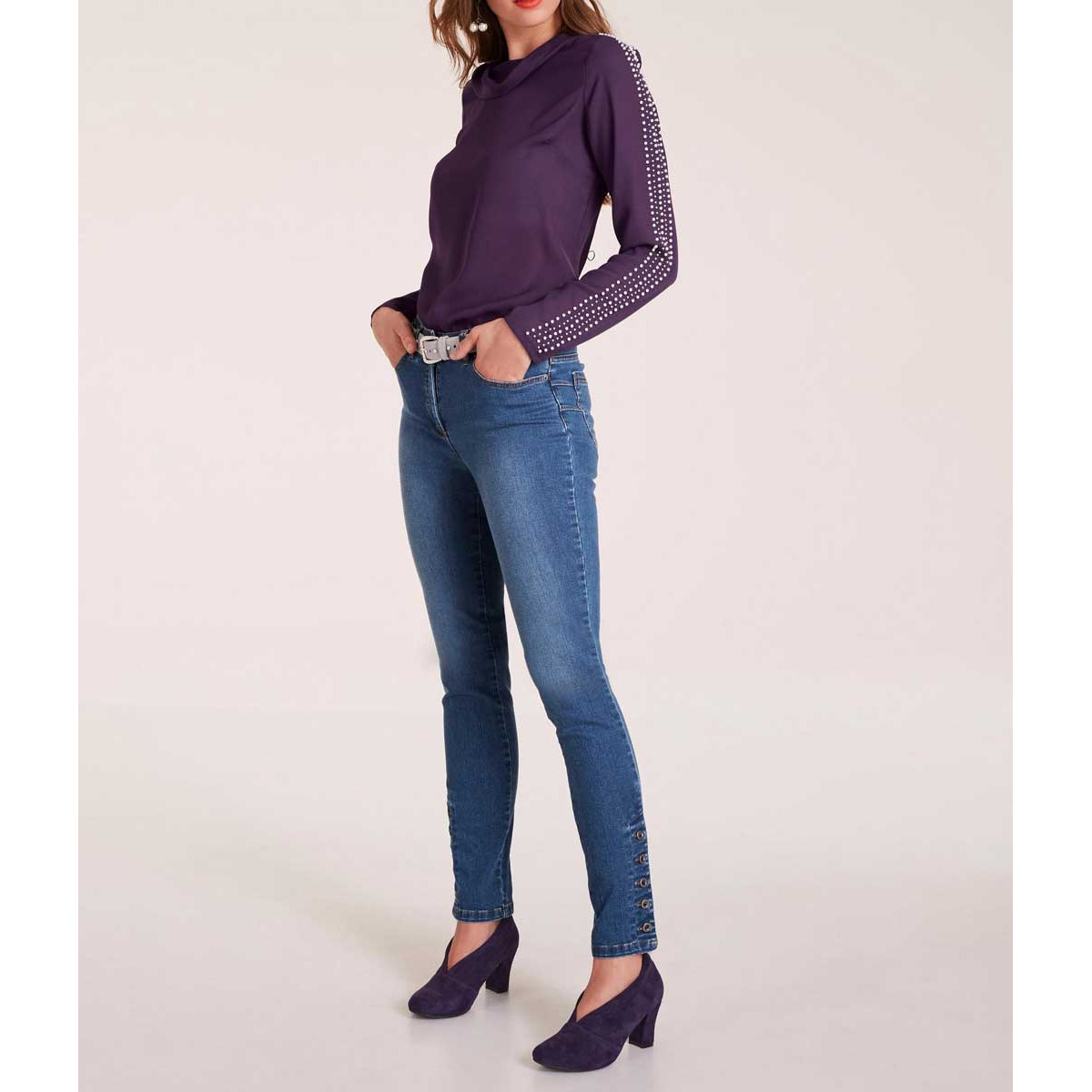 Designer-Bluse m. Perlen lila