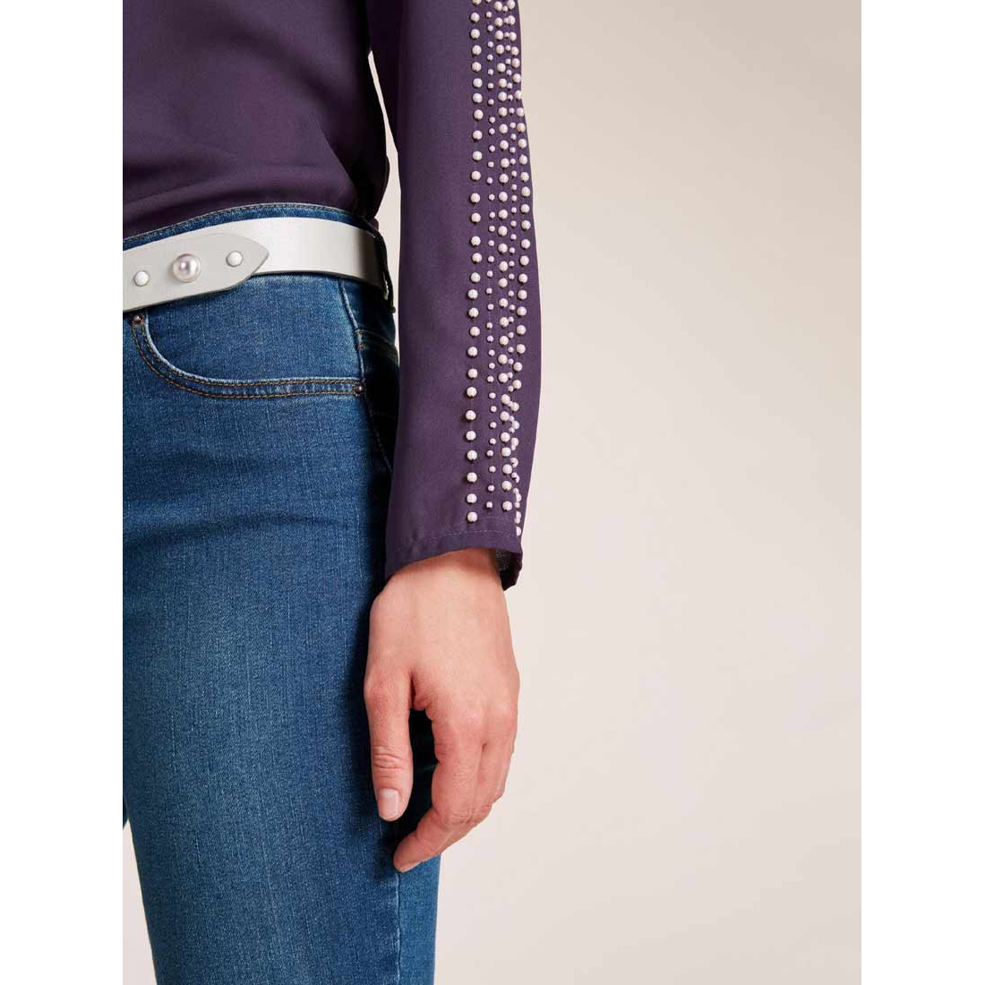 Designer-Bluse m. Perlen lila