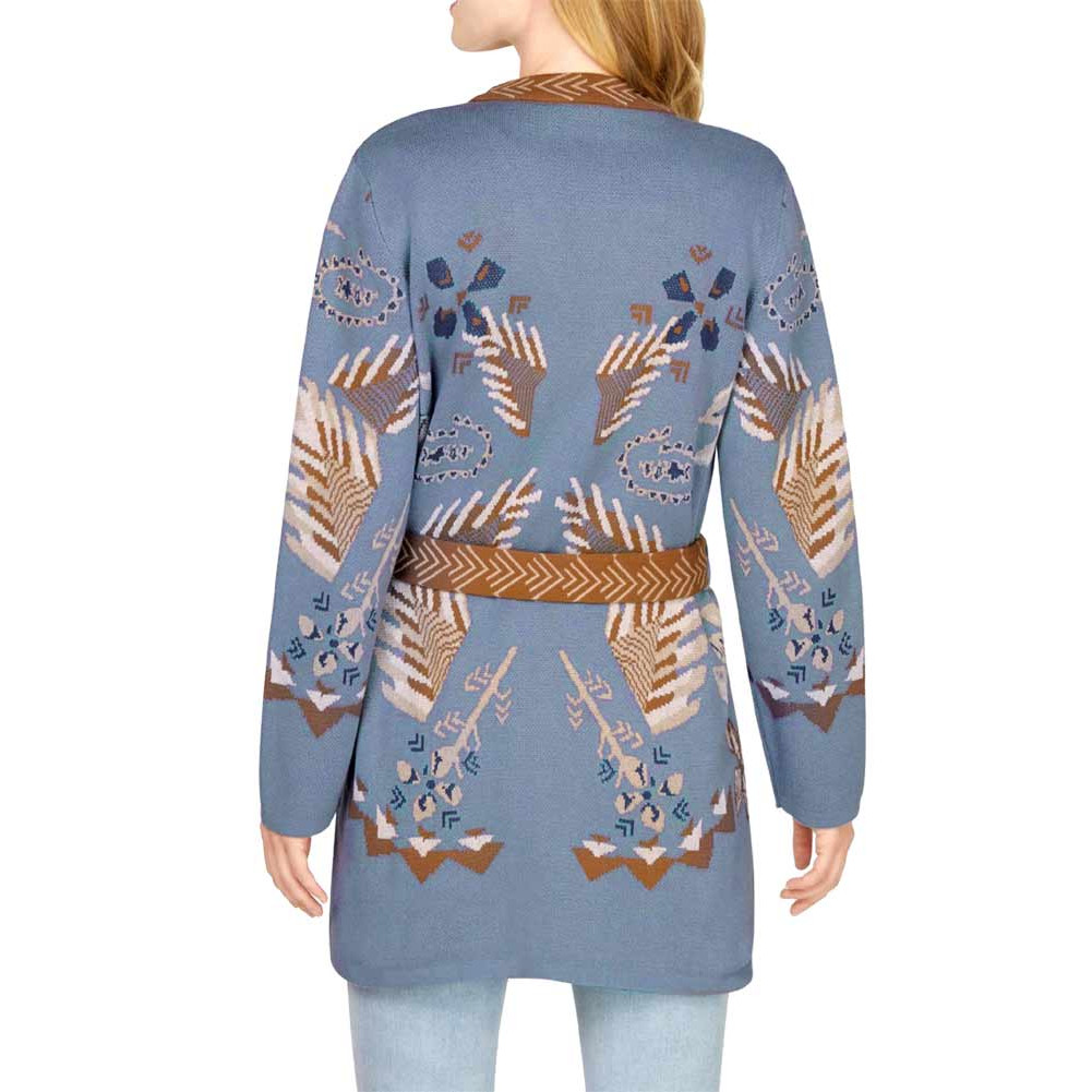Designer-Jacquard-Strickjacke blau-bunt