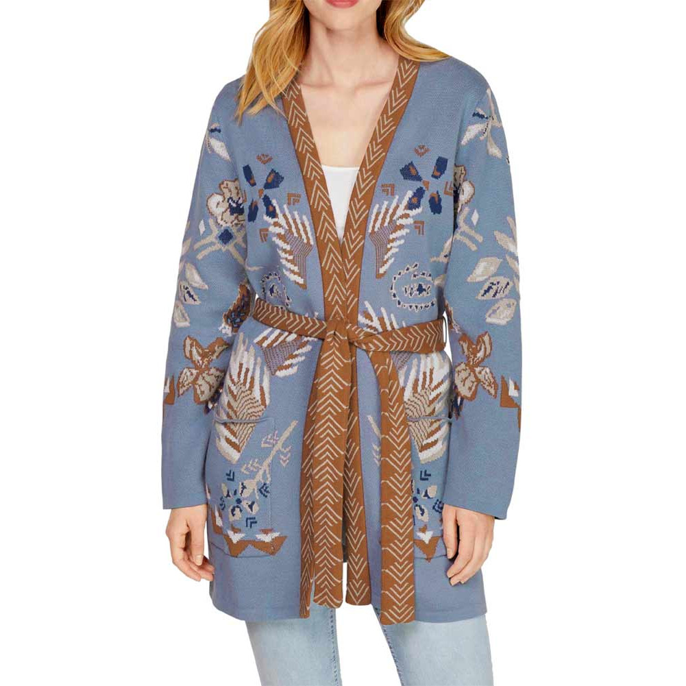 Designer-Jacquard-Strickjacke blau-bunt