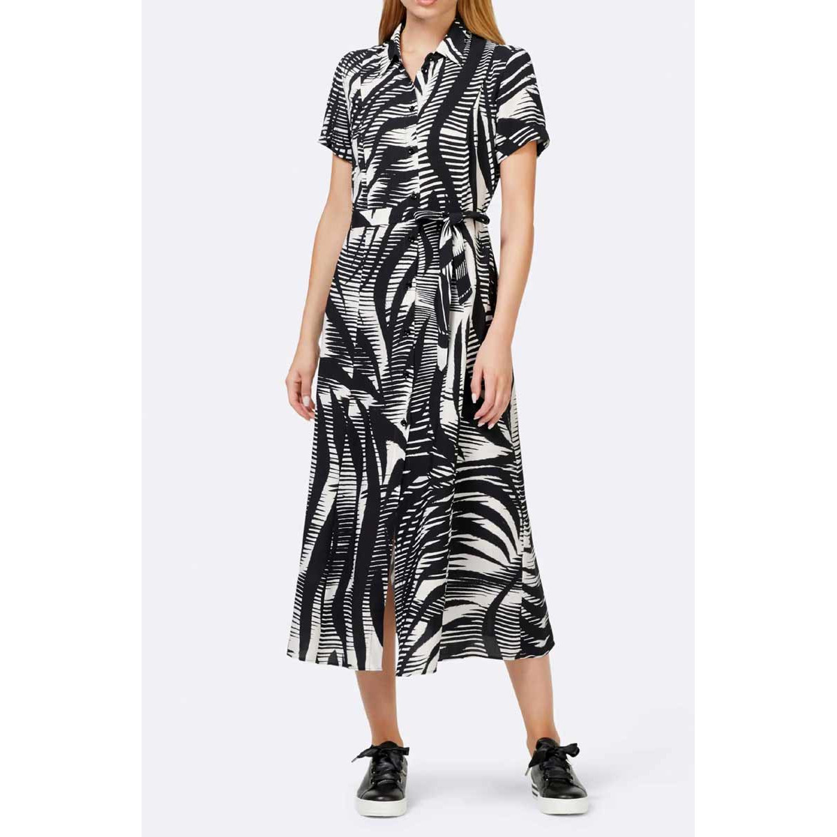 Designer-Kleid m. Gürtel schwarz-ecru