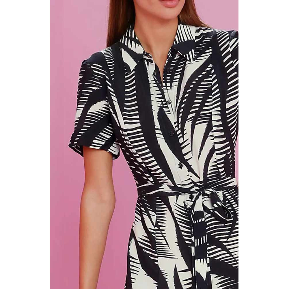 Designer-Kleid m. Gürtel schwarz-ecru