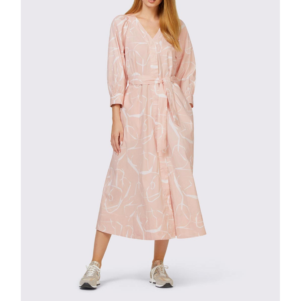 Designer-Druckkleid m. Gürtel puder
