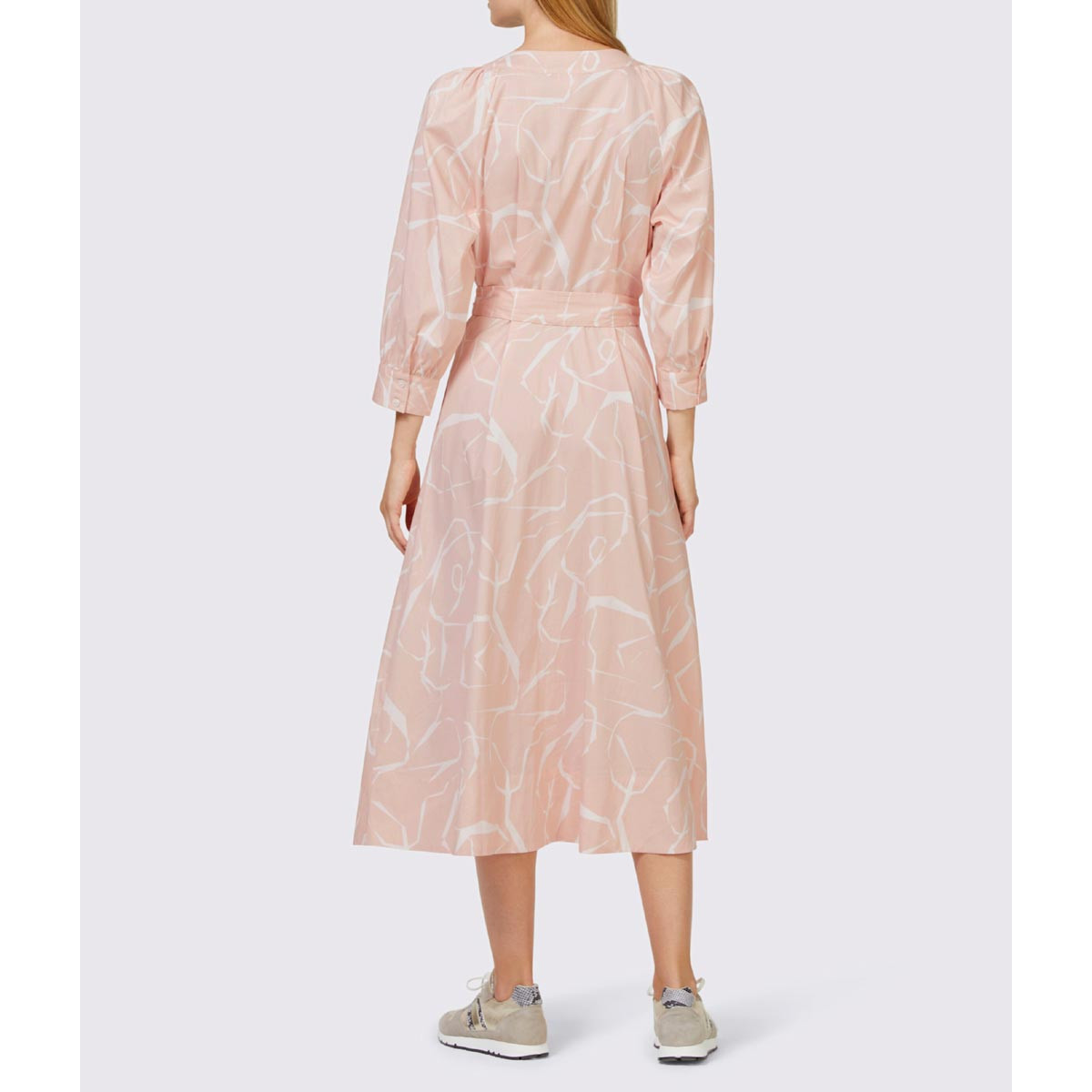 Designer-Druckkleid m. Gürtel puder