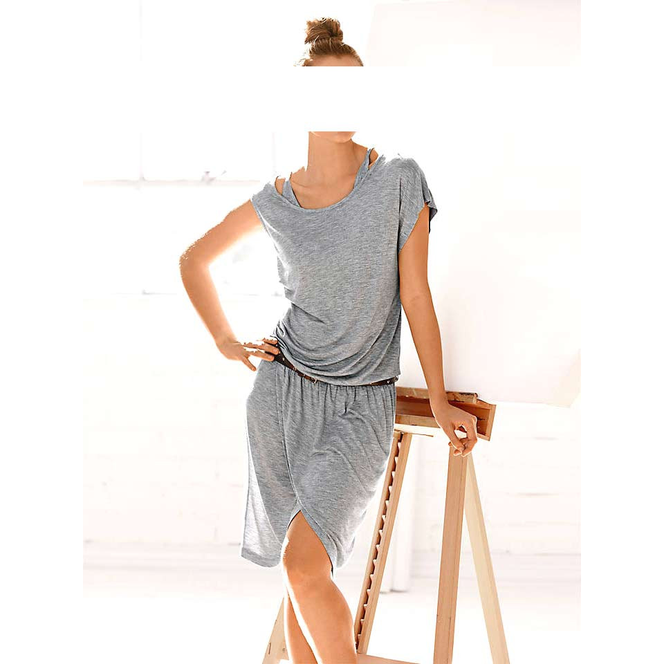 Designer-Kleid m. Gürtel graumelange