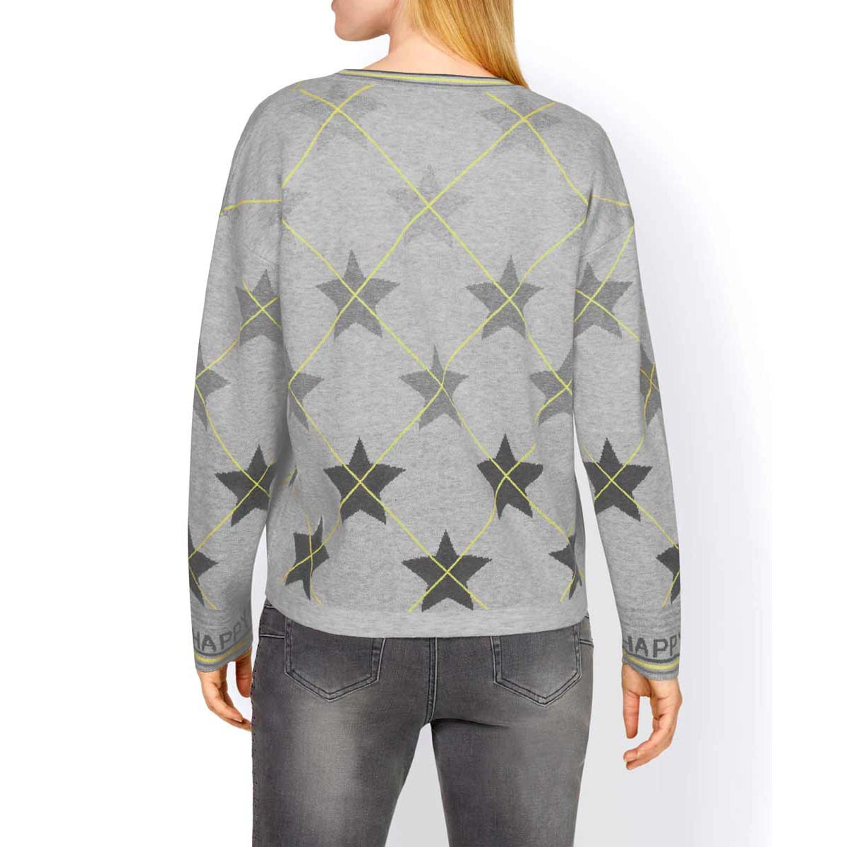Designer-Jacquard-Pullover hellgrau-limone
