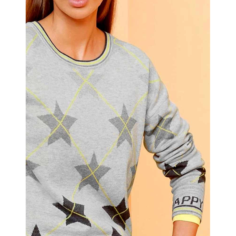 Designer-Jacquard-Pullover hellgrau-limone