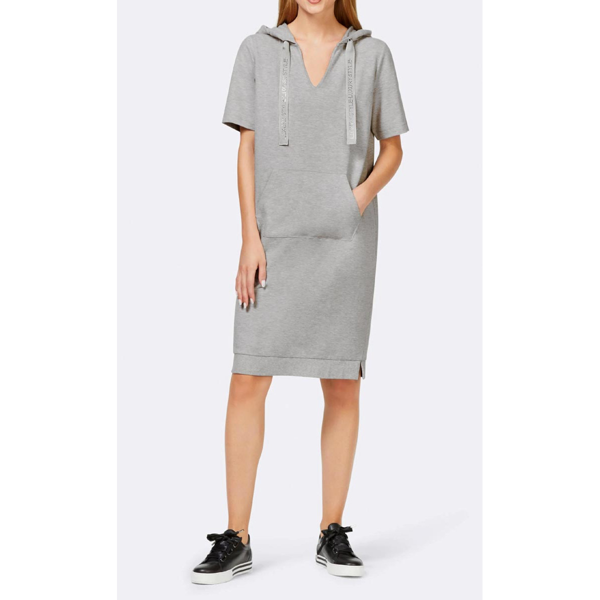 Designer-Sweatkleid m. Strass grau-meliert