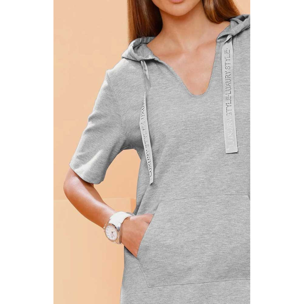 Designer-Sweatkleid m. Strass grau-meliert