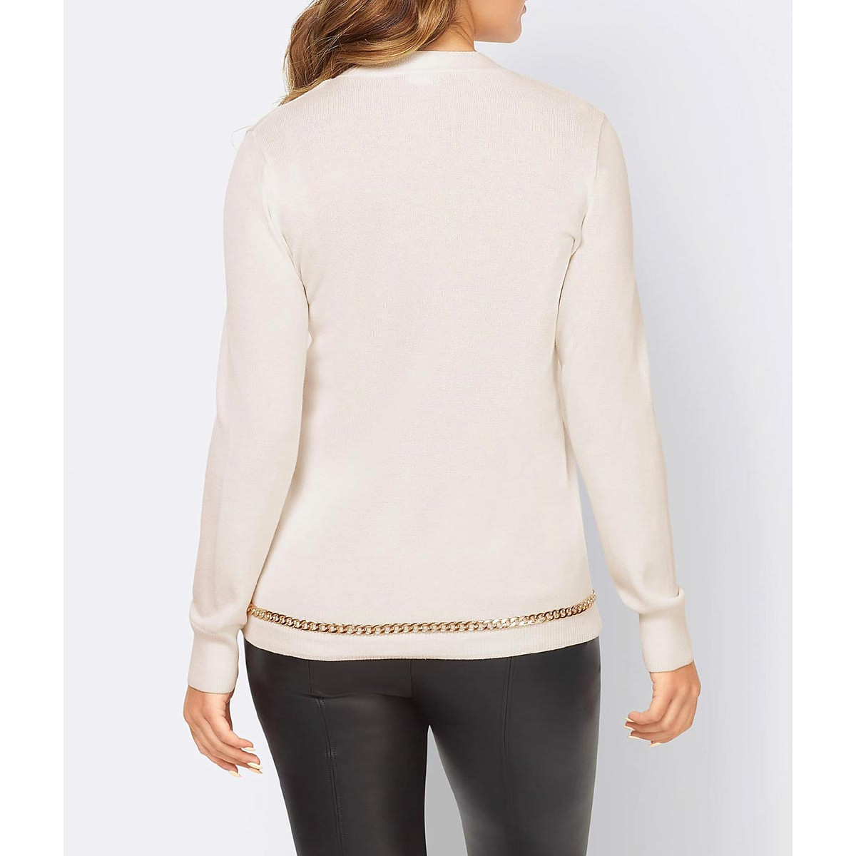 Designer-Strickjacke m. Ketten ecru