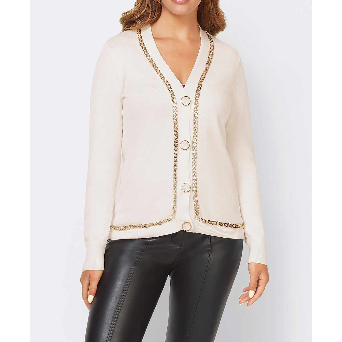 Designer-Strickjacke m. Ketten ecru