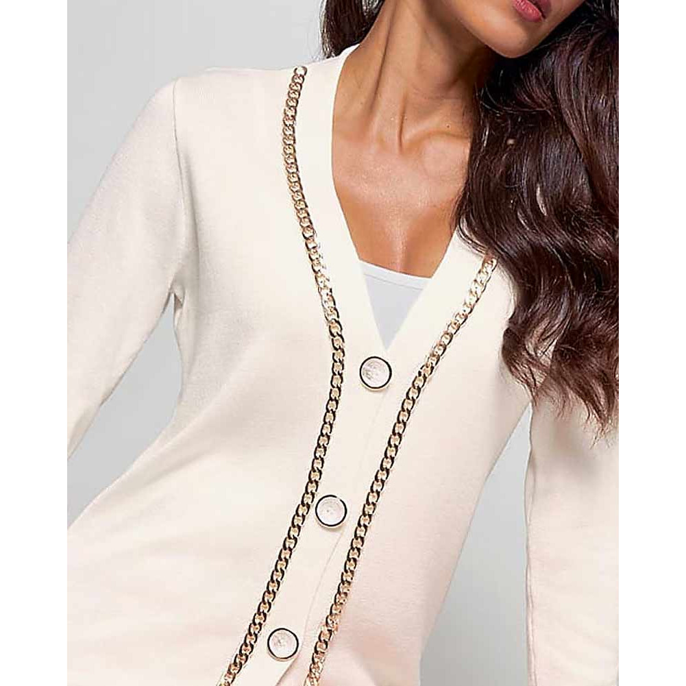 Designer-Strickjacke m. Ketten ecru