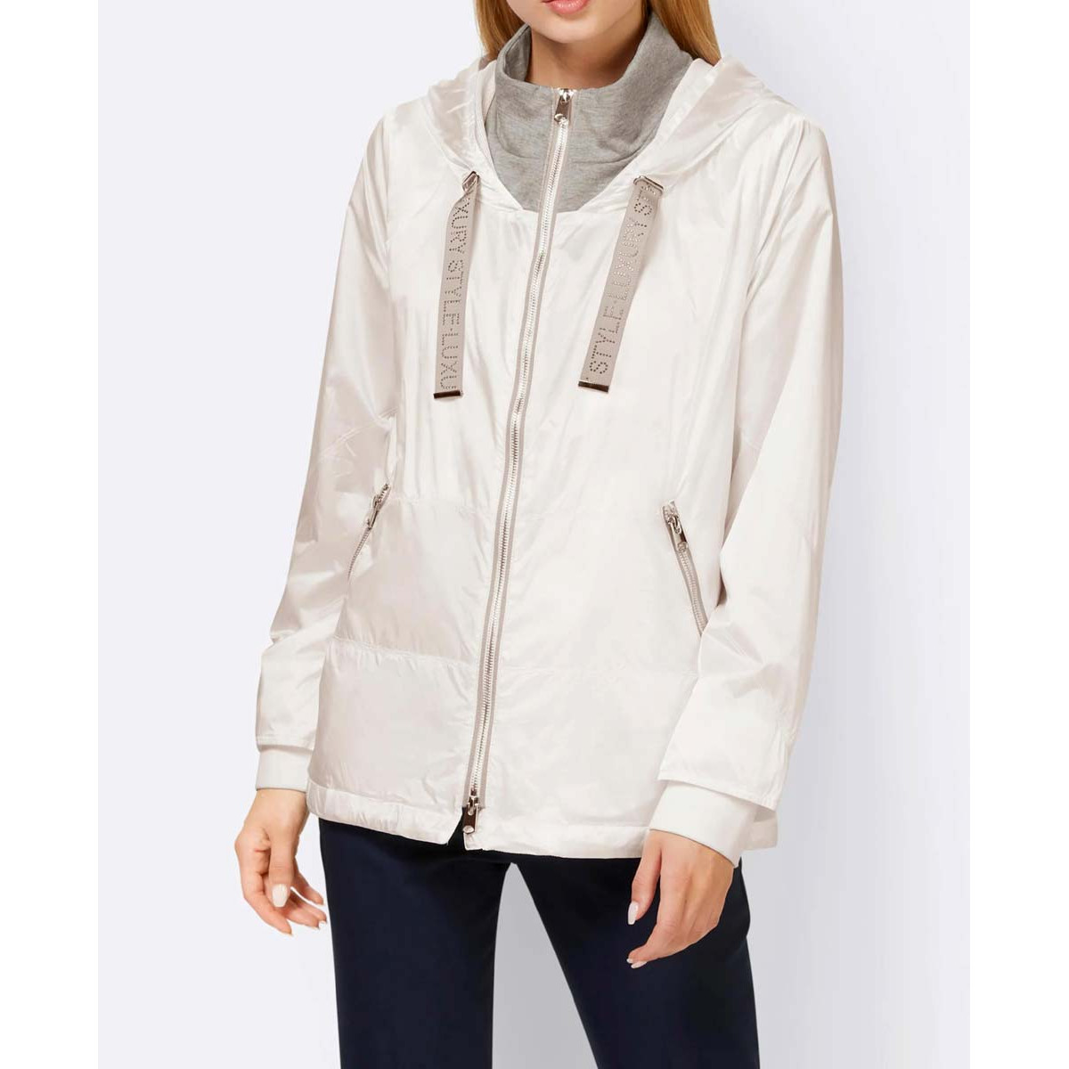 Designer-Kapuzenjacke weiß-grau