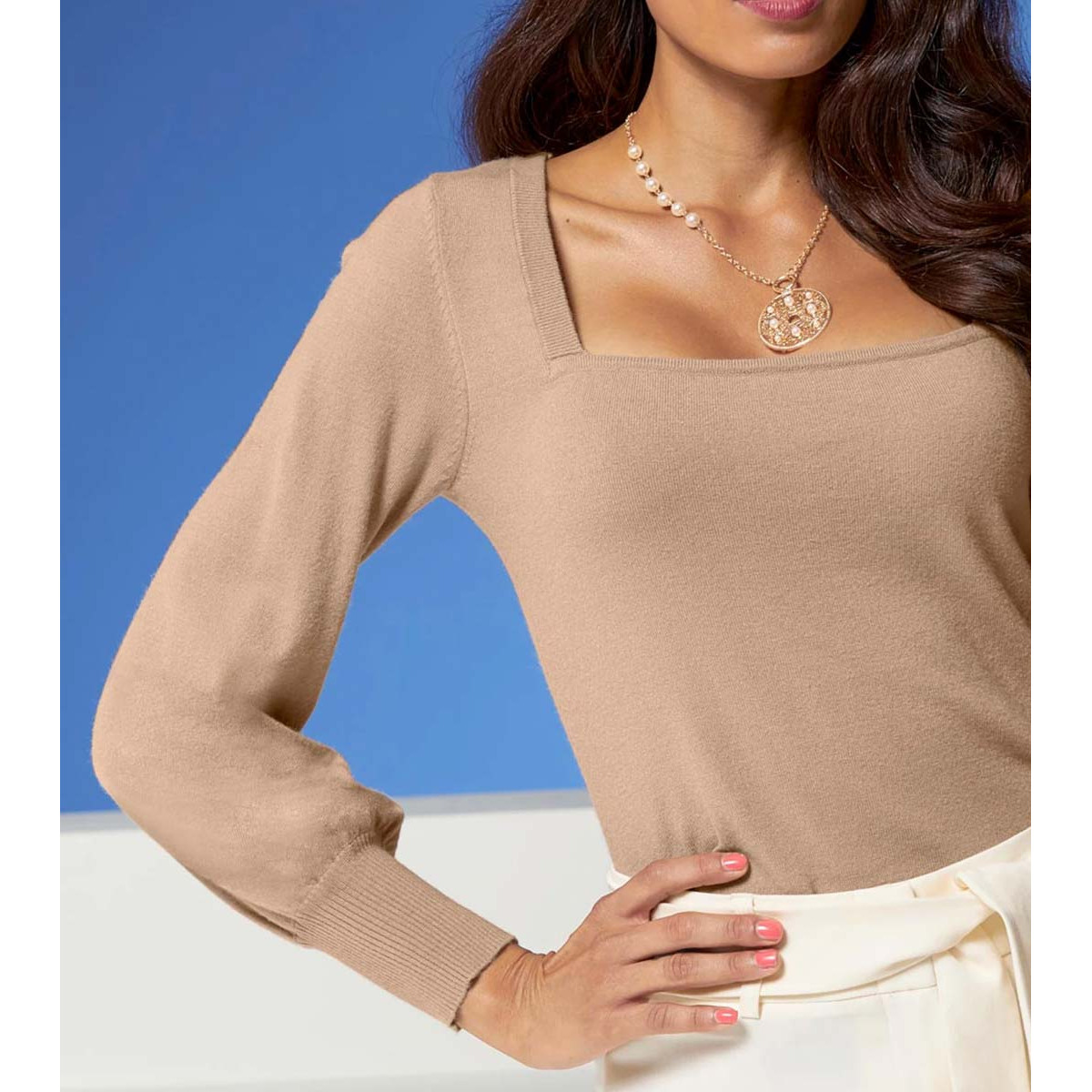 Designer-Carree-Pullover sesam