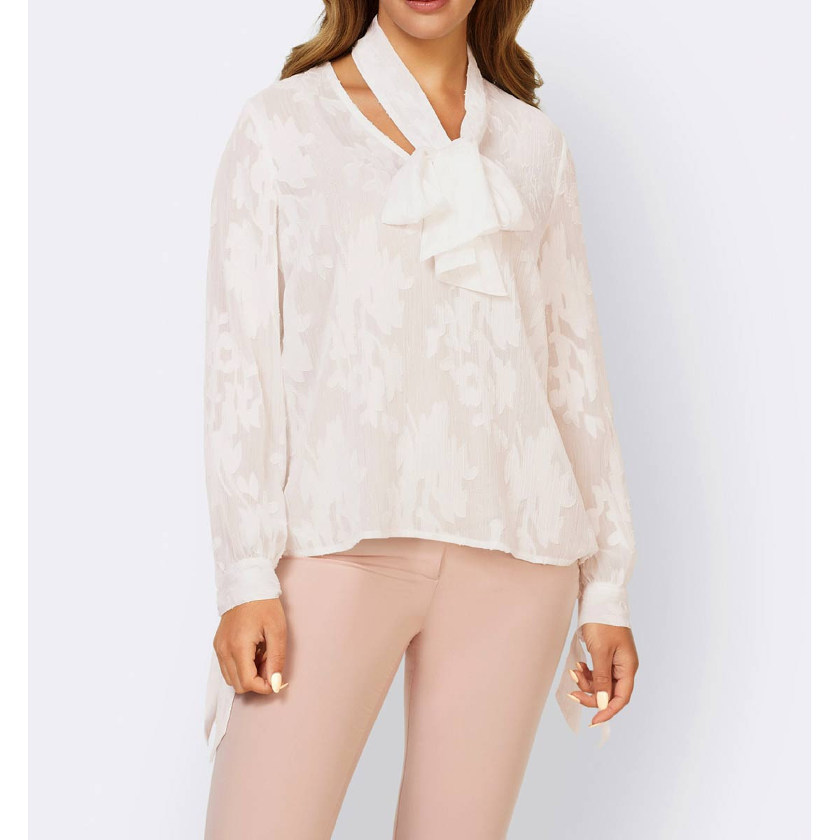 Designer-Schluppenbluse ecru-gemustert