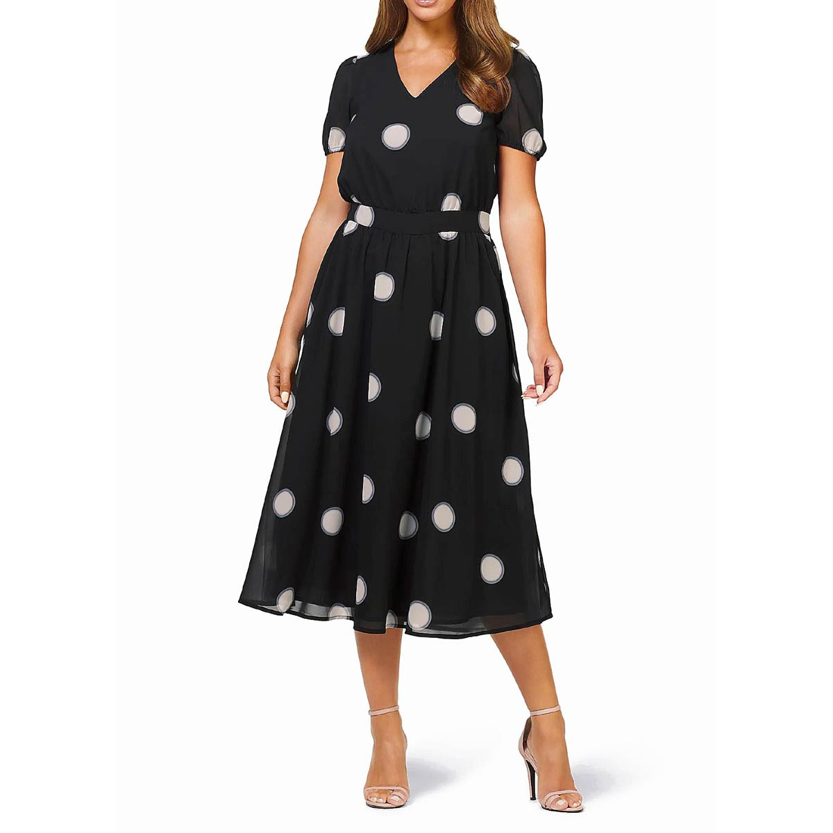Designer-Chiffonkleid schwarz-ecru
