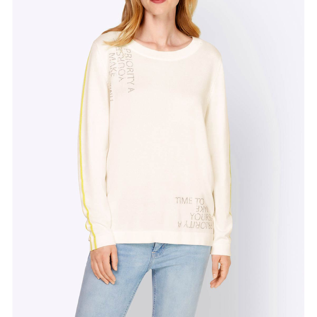 Designer-Pullover m.Glitzersteinchen ecru-gelb