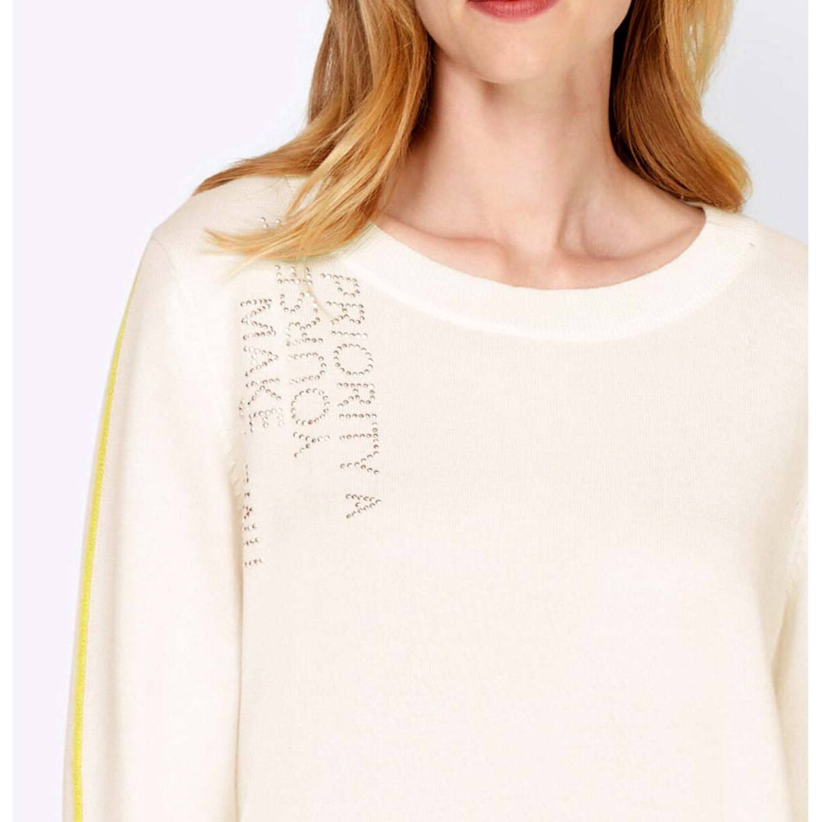 Designer-Pullover m.Glitzersteinchen ecru-gelb