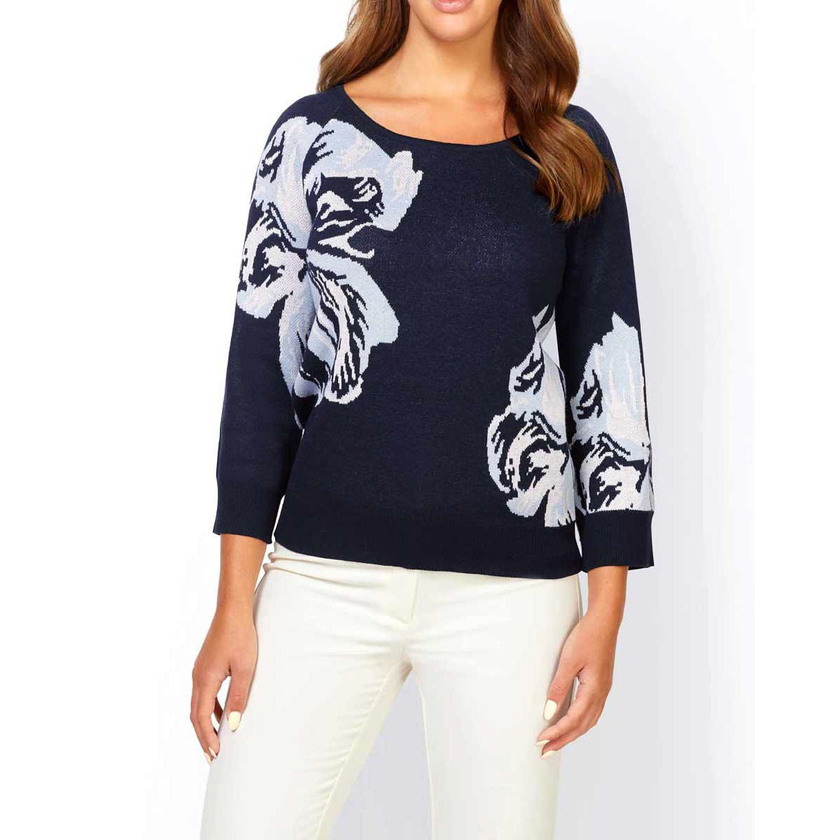 Designer-Pullover marine-bedruckt