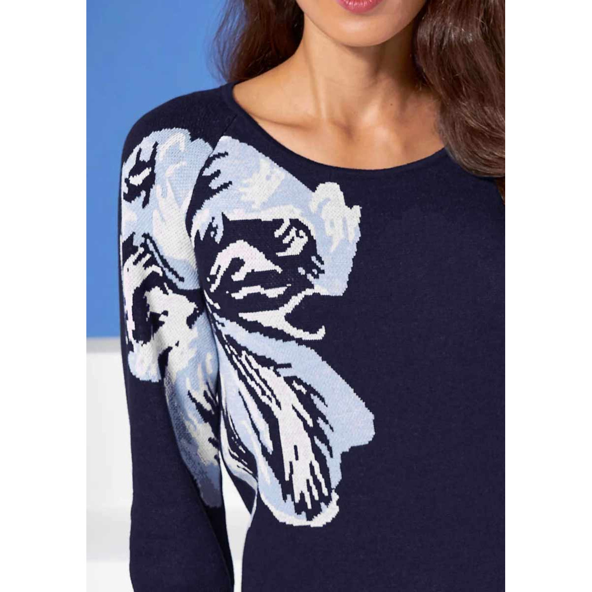Designer-Pullover marine-bedruckt