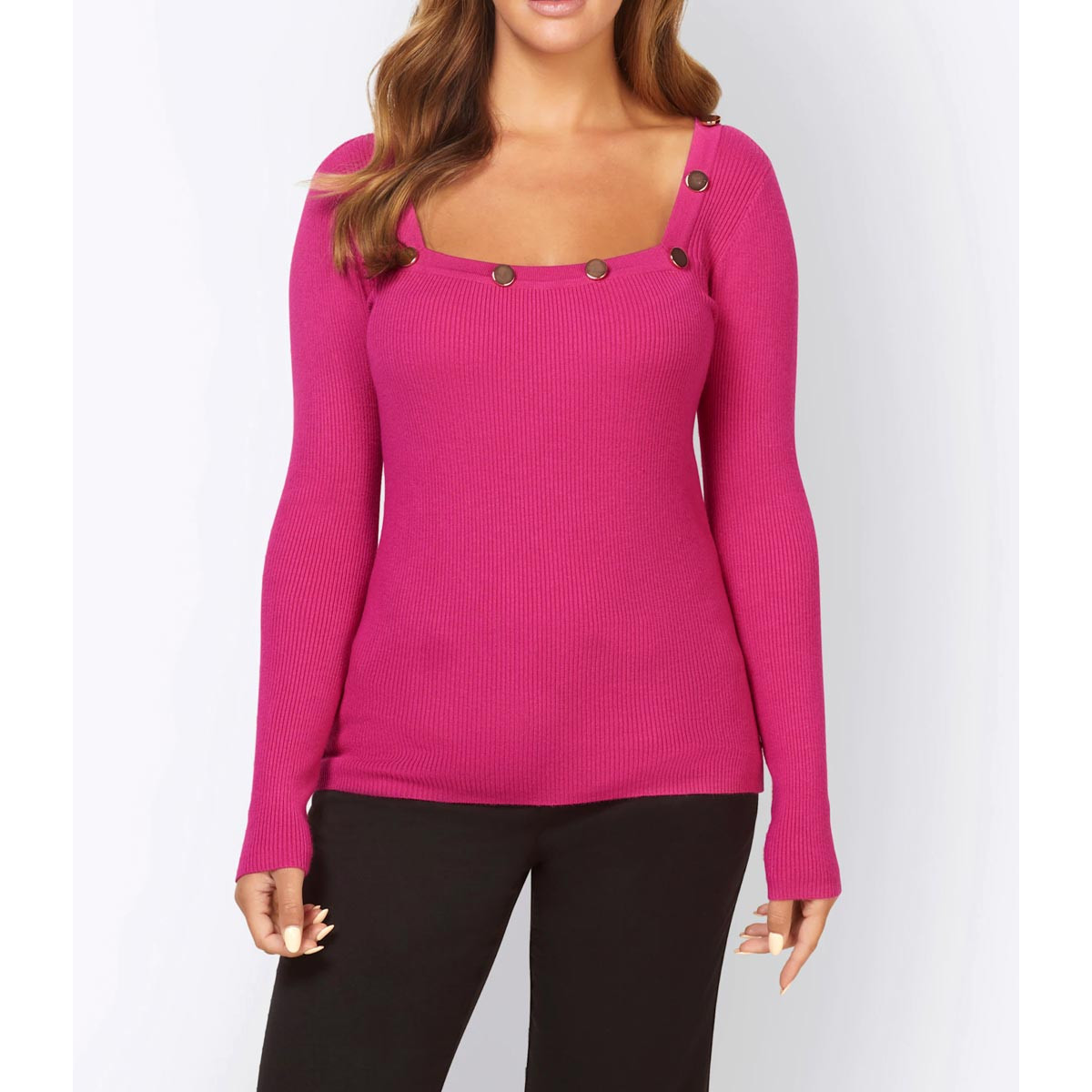 Designer-Carree-Rippenstrickpullover pink