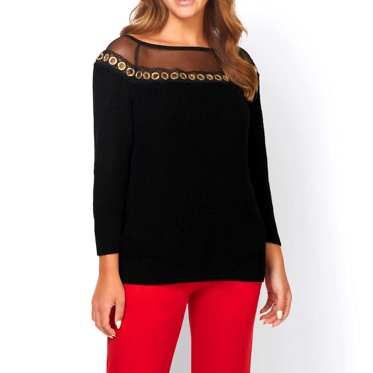 Designer-Pullover m. Ösenschwarz