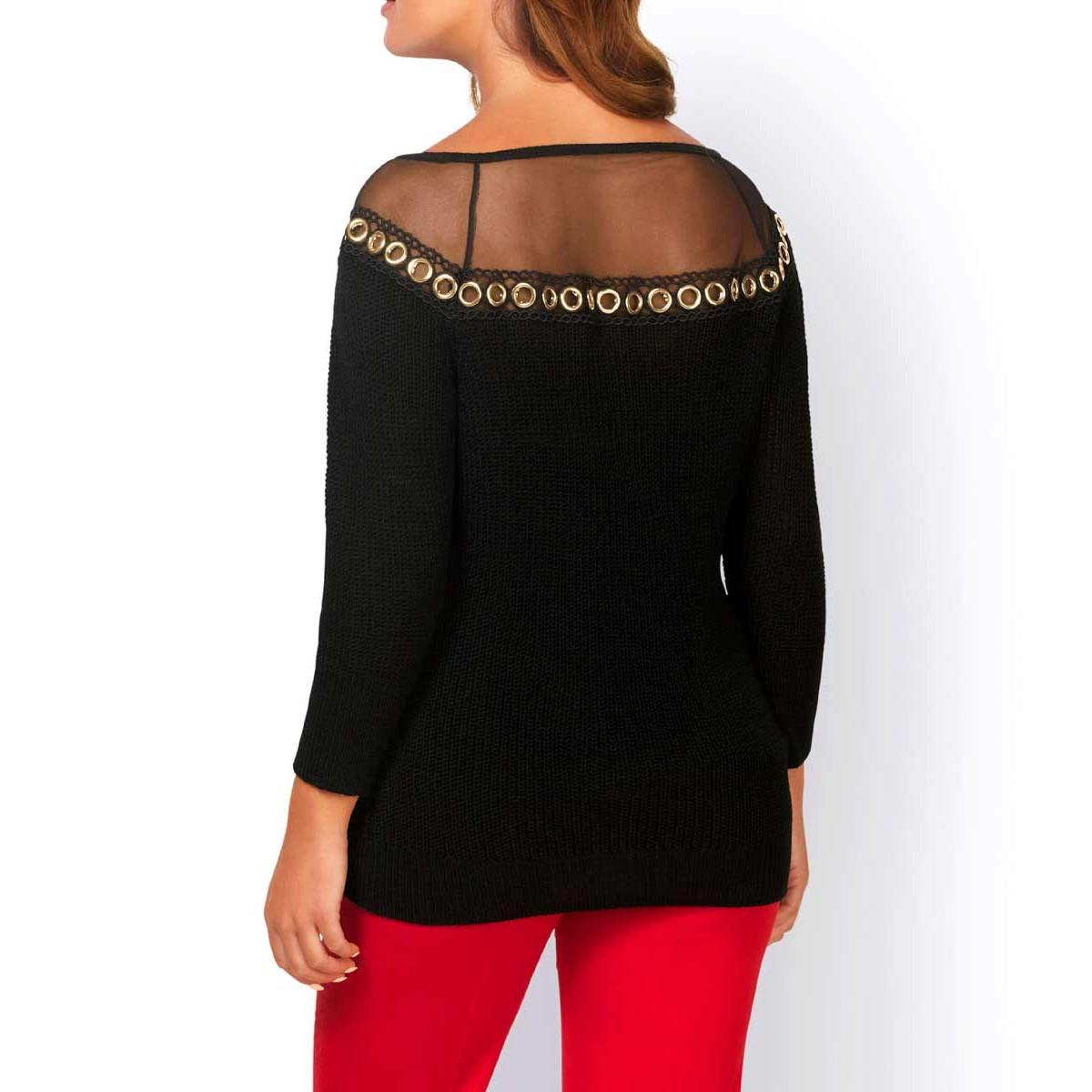 Designer-Pullover m. Ösenschwarz