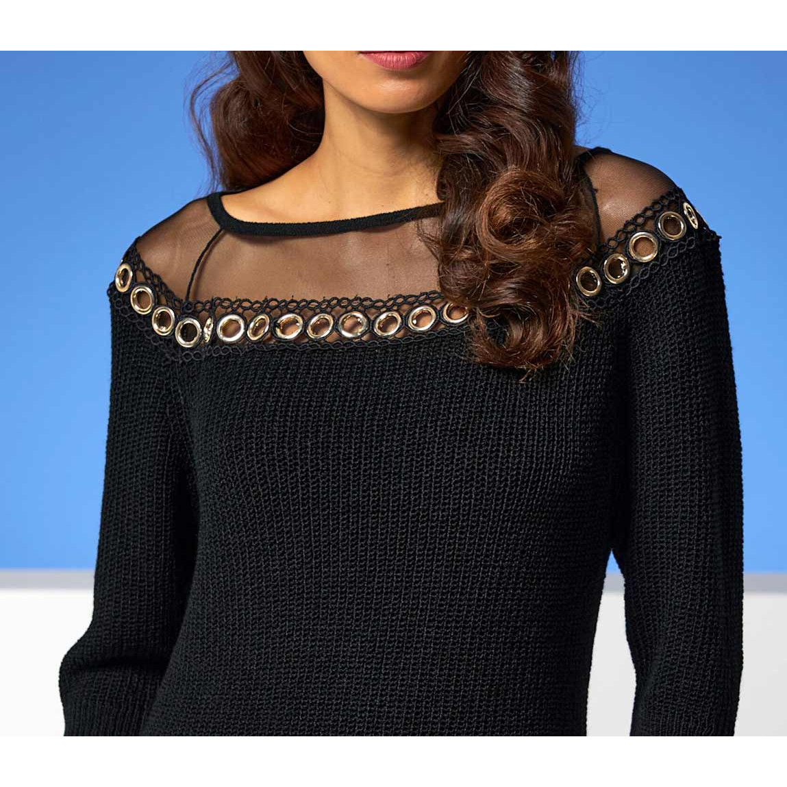 Designer-Pullover m. Ösenschwarz