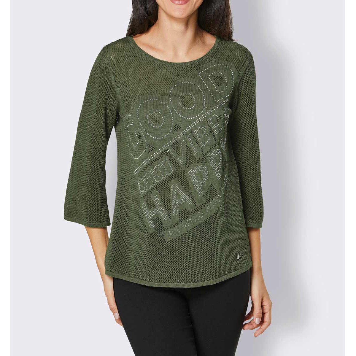 Lyocell-Pullover m. Glitzersteinchen khaki