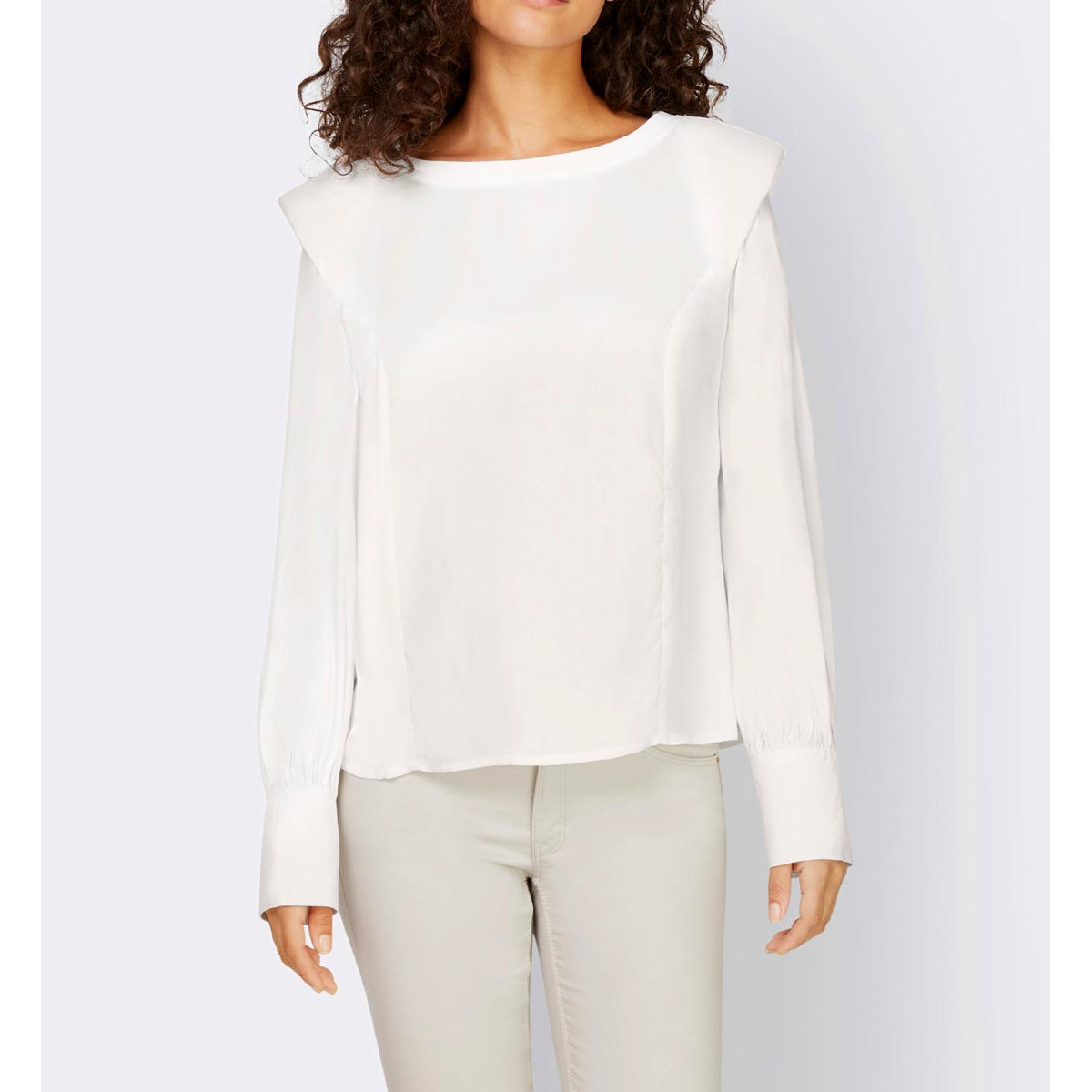 Designer-Bluse m. Schulterpolstern ecru