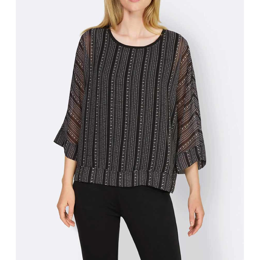 Designer-Druckbluse schwarz-elfenbein